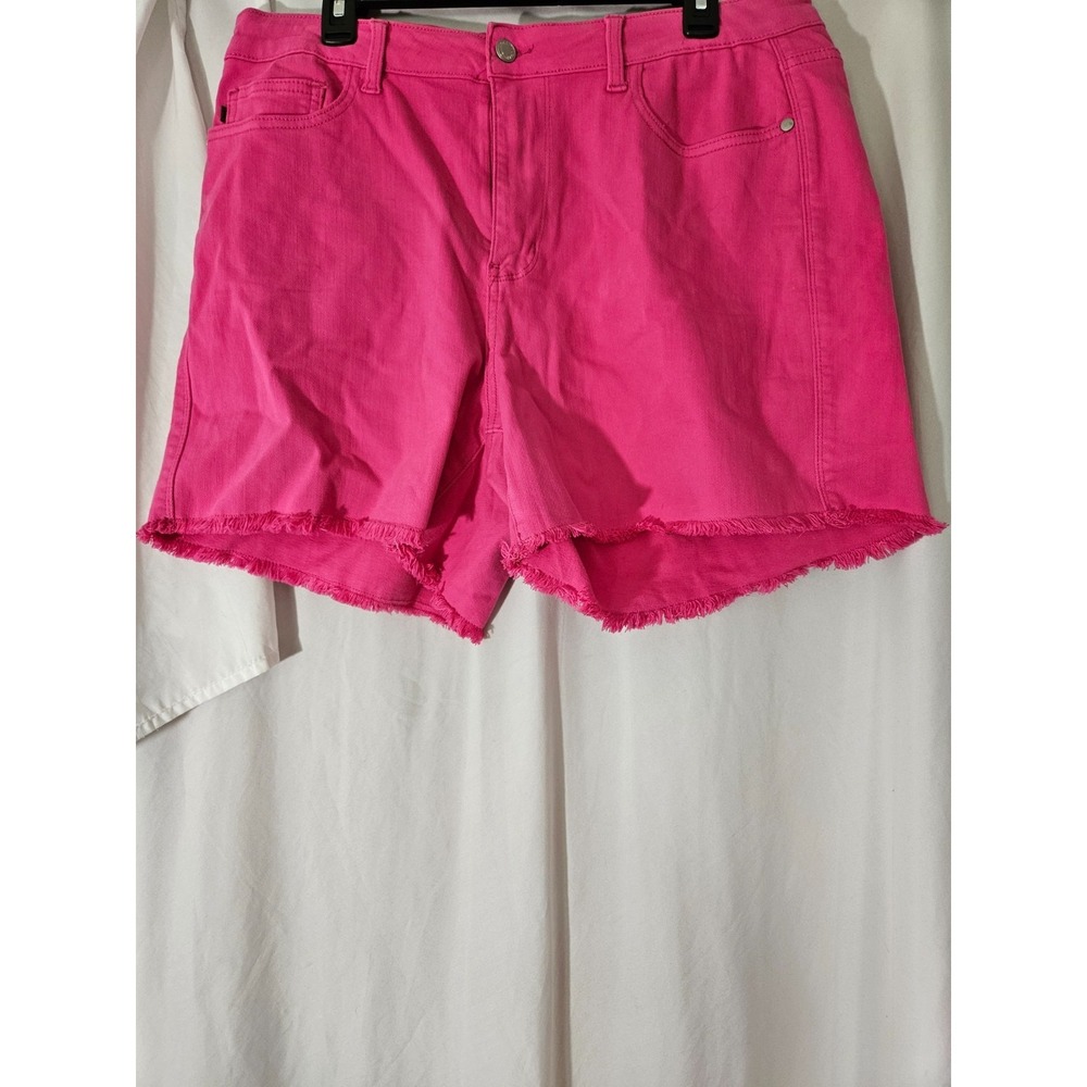 Judy Blue Shorts 2XL‎ Hot Pink Garment Dyed Fringe Cutoff Stretch High-Rise READ